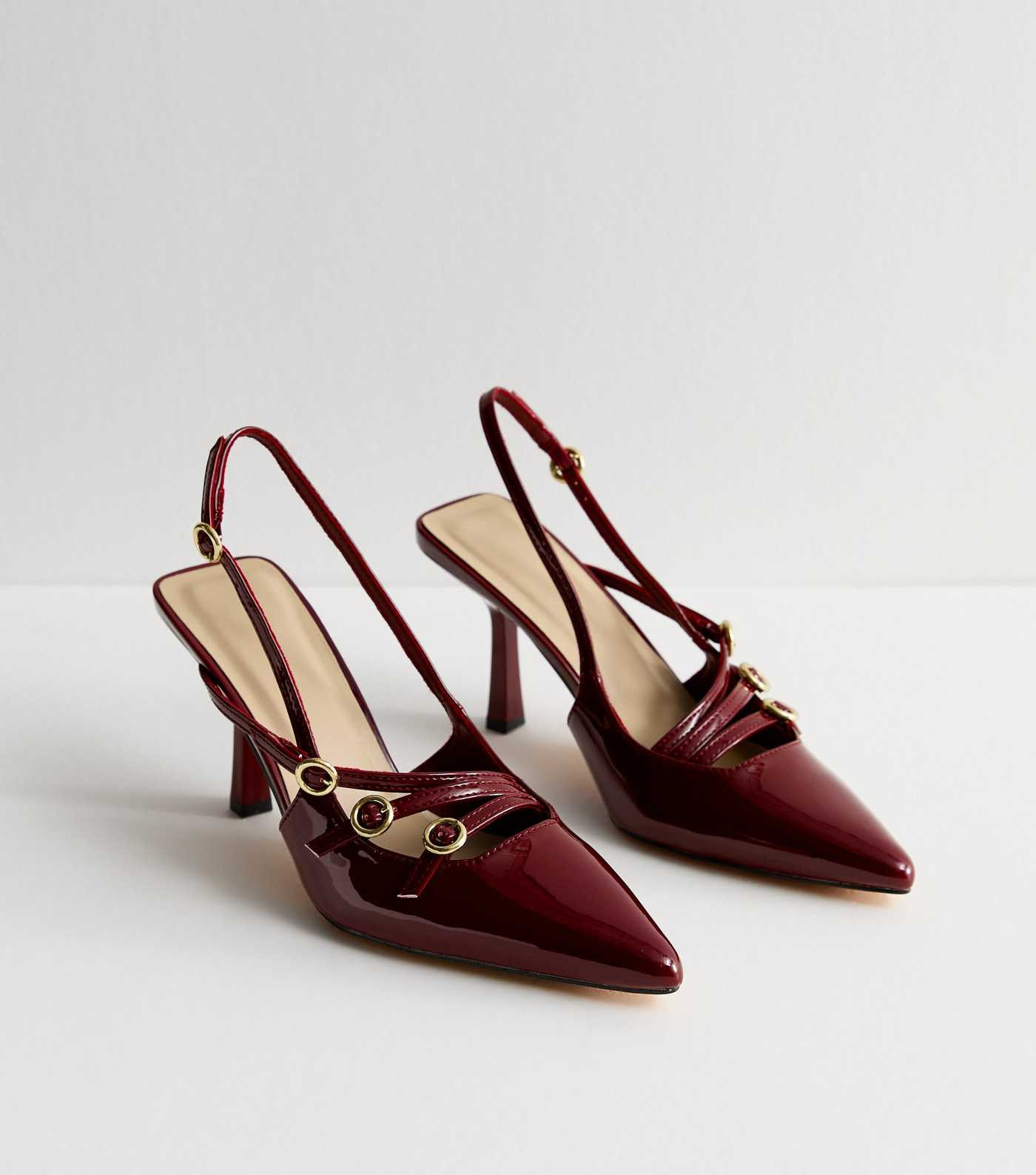 Burgundy Strappy Patent Slingback Court Shoes | New Look | New Look (UK)