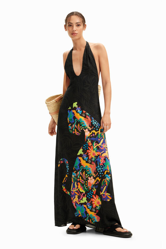 Jungle design maxi halter neck dress | Desigual USA,CA