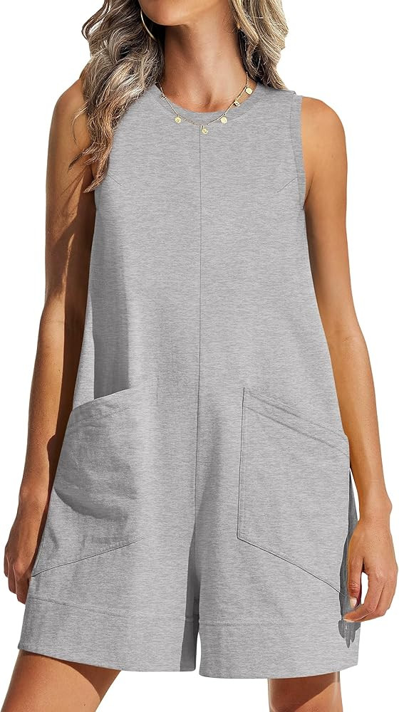 ANRABESS Womens Romper Casual Loose Sleeveless 2025 Summer One Piece Outfit Crewneck Short Jumpsu... | Amazon (US)