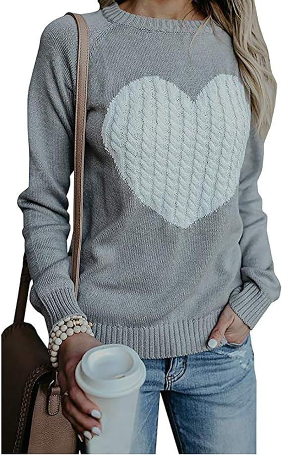 shermie Women's Pullover Sweaters Long Sleeve Crewneck Cute Heart Knitted Sweaters | Amazon (US)