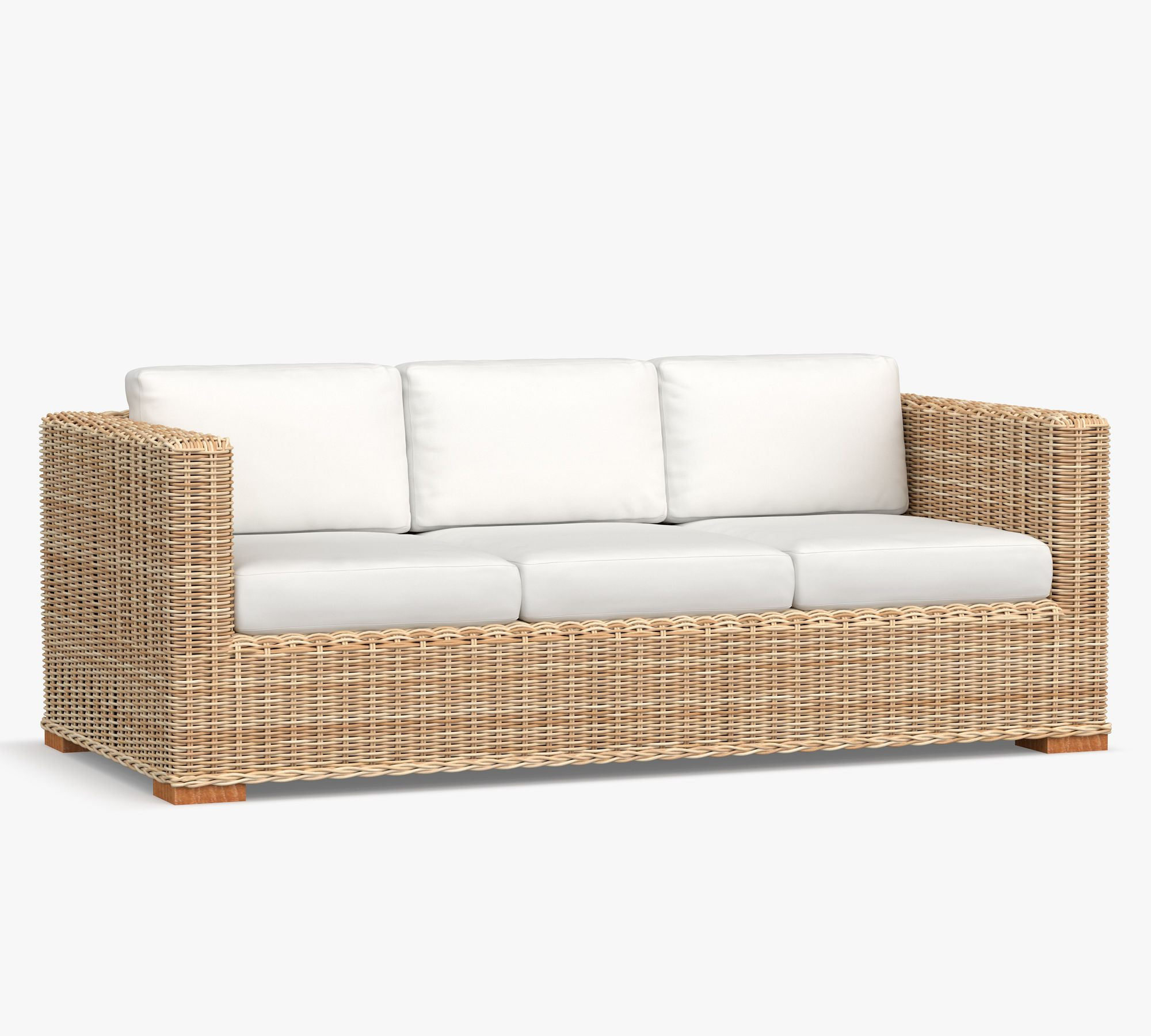 Huntington All-Weather Wicker Square Arm Outdoor Sofa with Cushion, Natural | Pottery Barn (US)