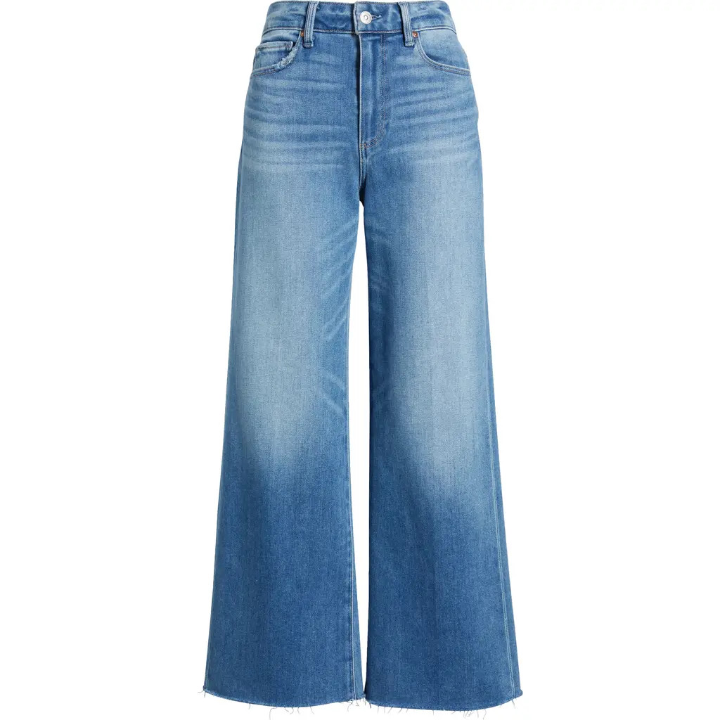 PAIGE Anessa High Waist Raw Hem Wide Leg Jeans in Mesmerize at Nordstrom, Size 34P | Nordstrom
