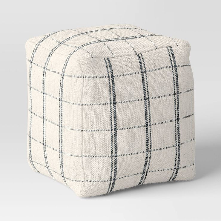 Woven Plaid Outdoor Pouf Black/White - Threshold&#8482; designed with Studio McGee | Target