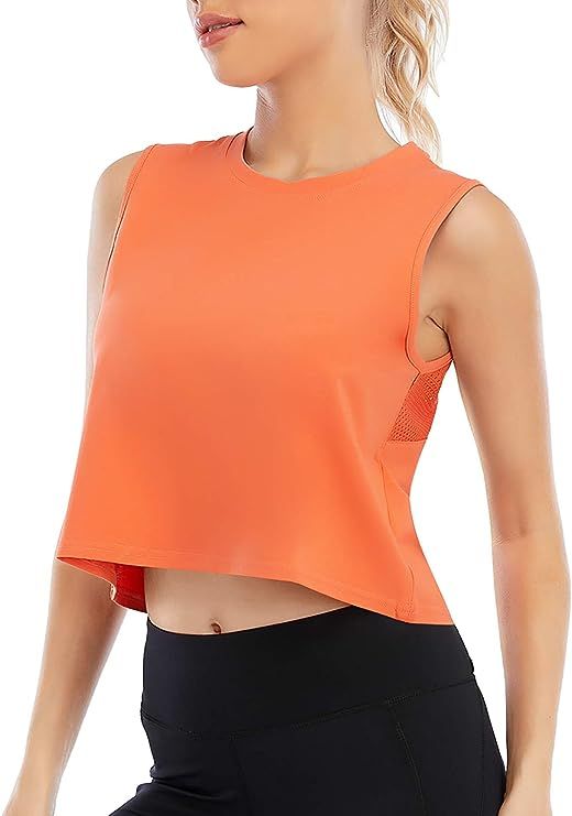 LASLULU Cropped Workout Tops for Women Mesh Back Crop Tops Flowy Workout Tops Muscle Tank Gym Shi... | Amazon (US)