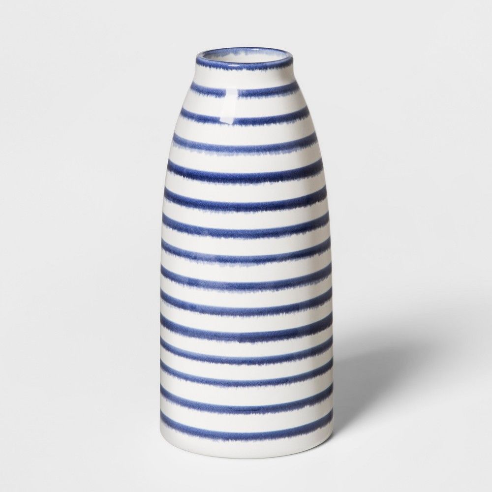 9"" x 4"" Stoneware Stripped Vase White/Blue - Threshold | Target