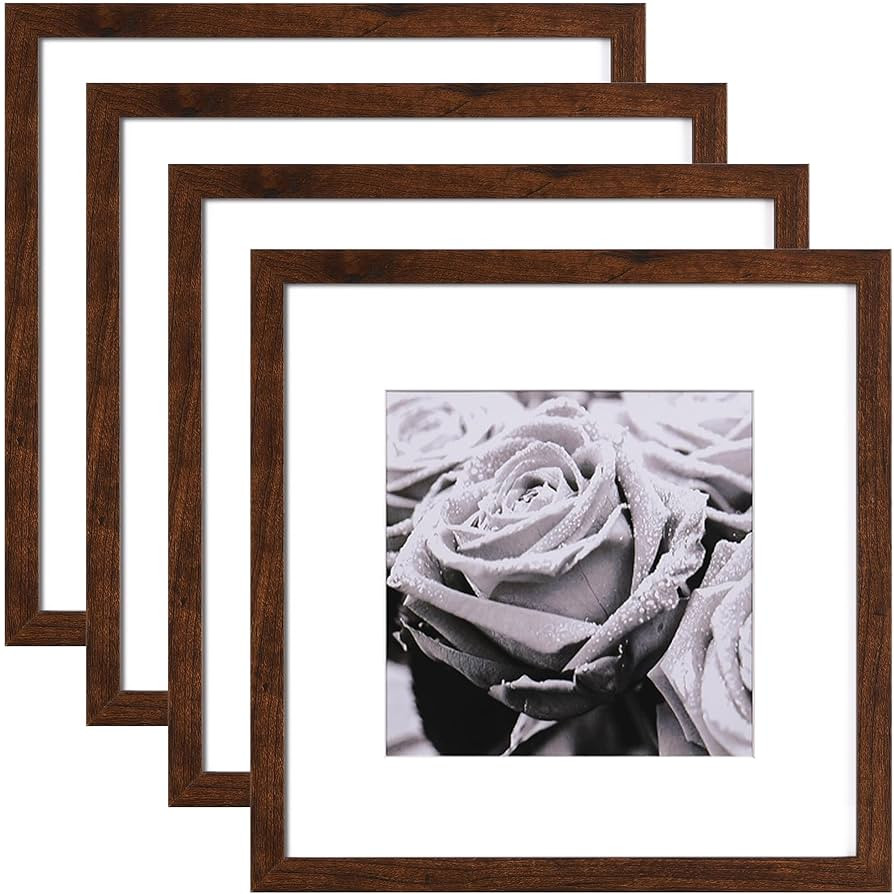 Yaetm 12x12 Picture Frame Set of 4, Brown Wood Grain Square 12x12 Frame Displays 8x8 with Mat or ... | Amazon (US)