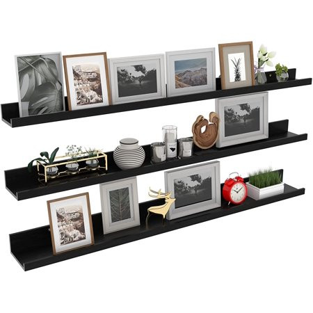 47 Inch Black Floating Shelves Ledge Wall Mount Long Picture Rail Large Woodgrain Photo Shelving for | Walmart (US)