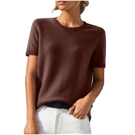 HADST Womens Lightweight Knit Sweater Crew Neck Short Sleeve Pullover Tops with a Versatile Solid... | Walmart (US)