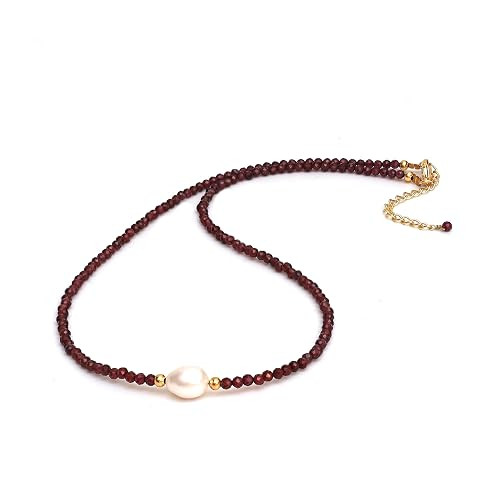 Gempires Red Garnet Beaded Necklace with Pearl Choker Crystal Jewelry Lightweight January Birthst... | Amazon (US)