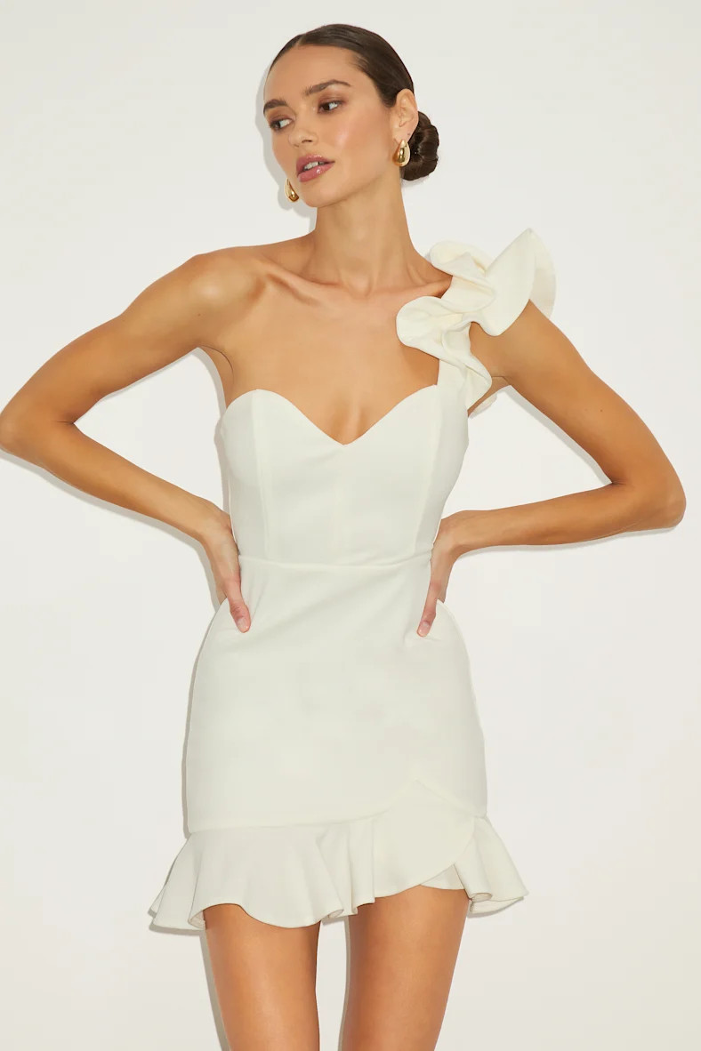 Captivate Me White One-Shoulder Ruffled Trumpet Mini Dress | Lulus