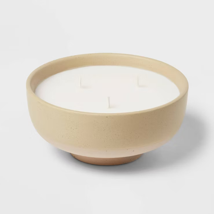 13oz Footed Textured Ceramic Dish with Dustcover Sandalwood Candle White Cedar & Amber Brown - Th... | Target