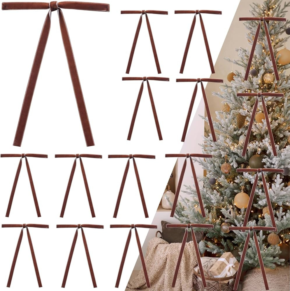 50pcs Camel Velvet Bows for Christmas Tree - 5x7 Inch Pre-Tied Holiday Bows for Tree,Wreath,Gift ... | Amazon (US)