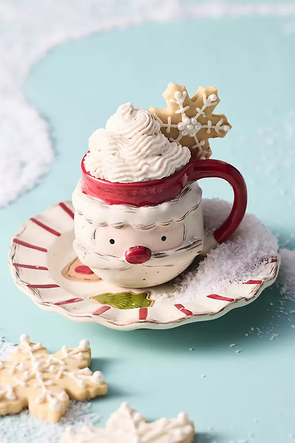 Milk and Cookies Santa Stoneware Cup & Saucer | Anthropologie (US)