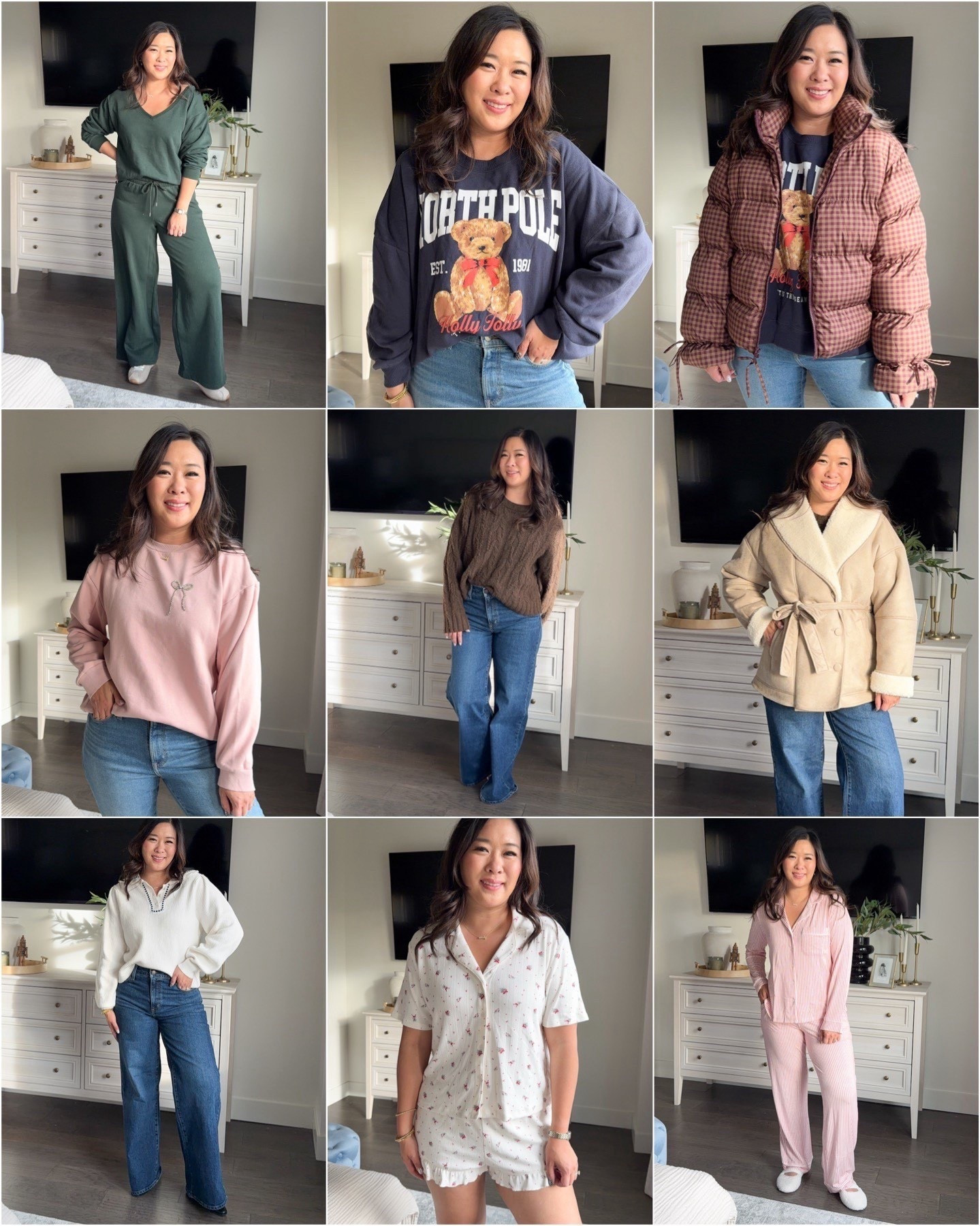 Target Fall / Holiday casual outfits I am loving as a size 6/8 curvy petite Mom!!

Green Off Shoulder Sweatshirt: Small
Green Wide Leg Pant: Small
Bear Sweatshirt: XXL
Check Puffer Jacket: Large
Bow Sweatshirt: Large 
Slim Straight Jeans: 8
Cream Top: Medium
Levi’s Wide Leg Jeans: 29
Brown Sweater: XL
Tie Waist Coat: Small
PJs: Medium 


holiday casual outfits, fall outfits, fall style, women’s fashion, trendy casual outfits, mom stylee



#LTKSeasonal #LTKootd