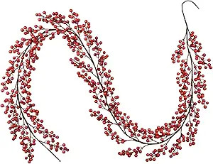 Artiflr 6FT Red Berry Christmas Garland,Artificail Berry Garland Indoor Outdoor Garden Gate Hone ... | Amazon (US)