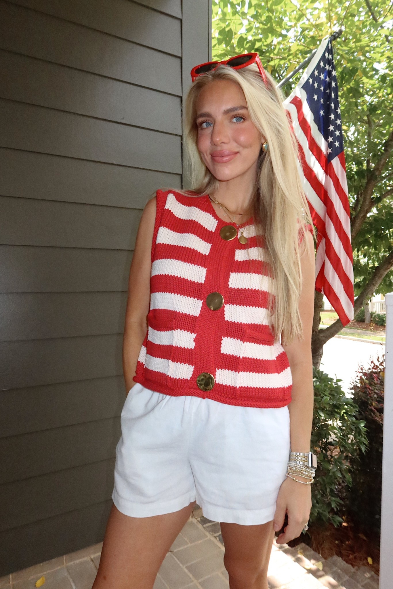 Casual summer linen and knit look red white and blue 4th of July! Sweater is Zara so can’t link here but is on sale!!! Target linen shorts XS

#LTKSaleAlert #LTKSeasonal #LTKFindsUnder50