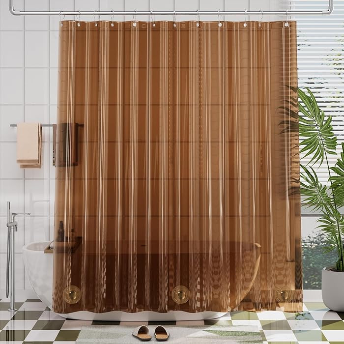 AmazerBath Premium EVA Shower Curtain Amber, Luxury Clear Brown Jelly-Like Soft Waterproof Shower... | Amazon (US)