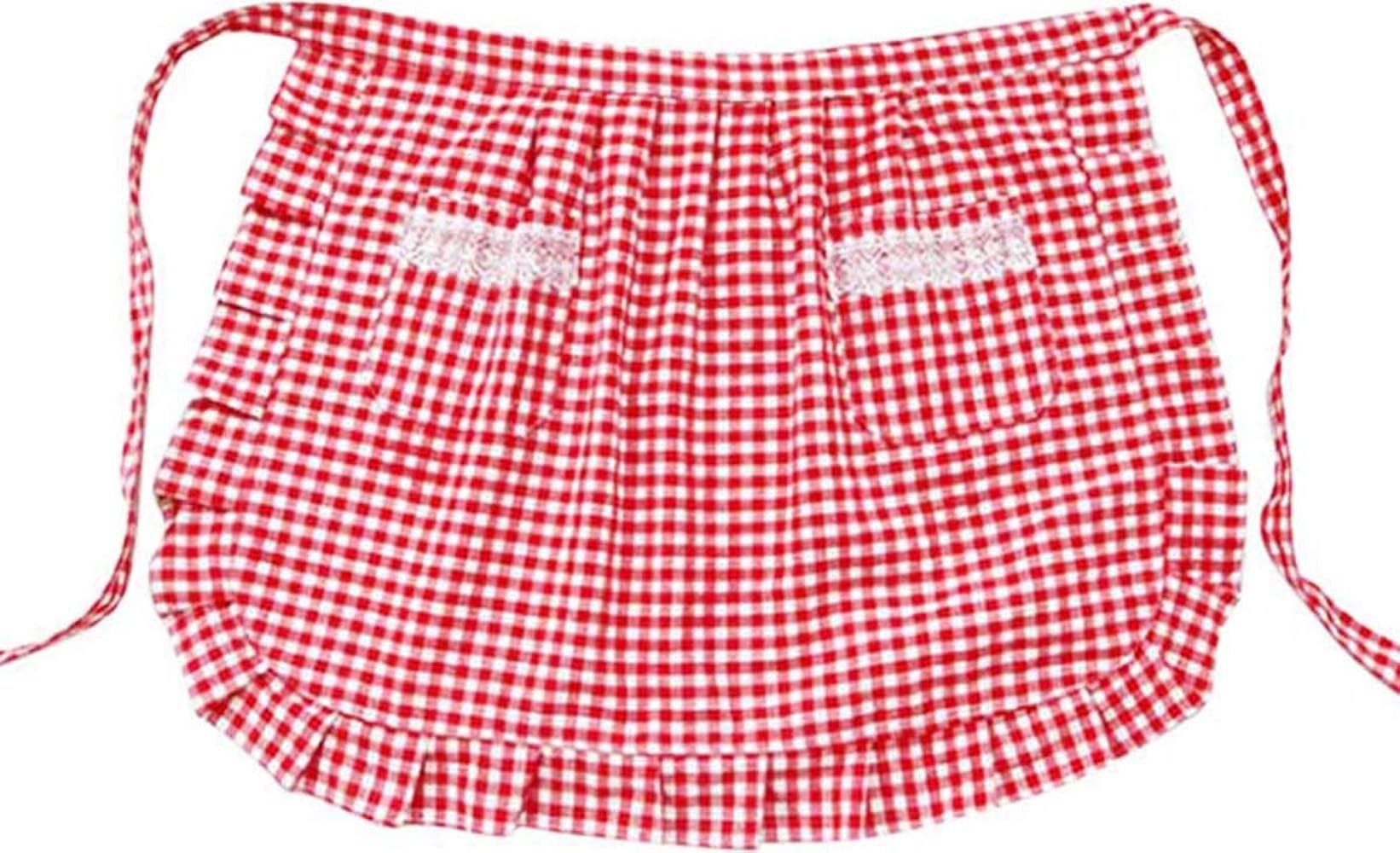 Waist Pocket Half Bistro Kitchen Cooking Apron Fits Size XS to Large Red Checkered | Amazon (US)