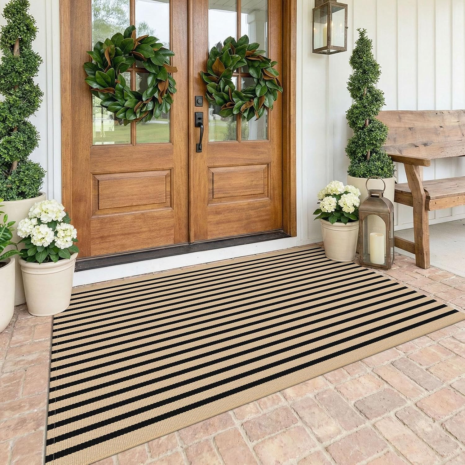 KOZYFLY 4x6 ft Brown and Black Striped Rug Front Door Rug Cotton Woven Rugs | Amazon (US)