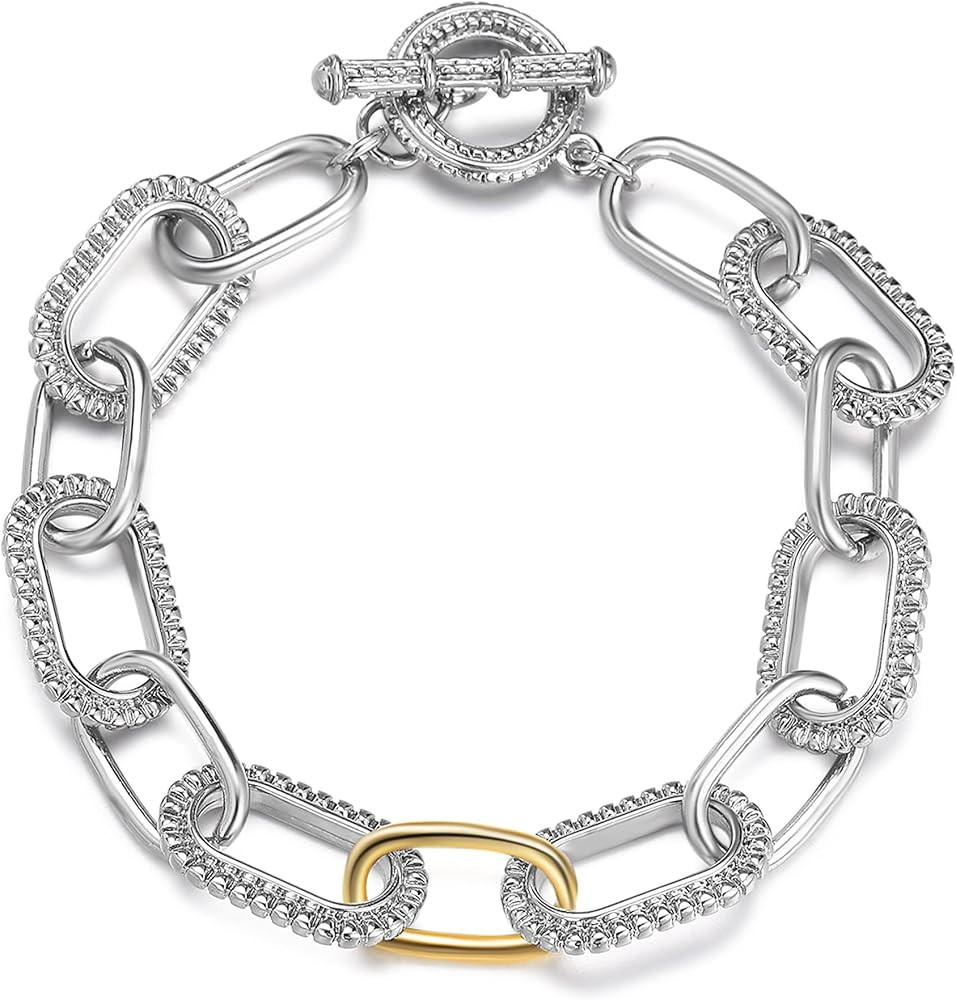 Mytys Link Bracelet for Women Two tone Circles Chain Silver and Gold Wire Bangle Designer Inspire... | Amazon (US)