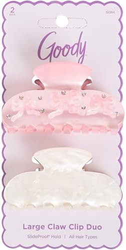Goody Luxe Midi Pink Bow and White Claw Clips, No-Slip Grip Hair Clips for All Hair Types, 2 ct | Amazon (US)