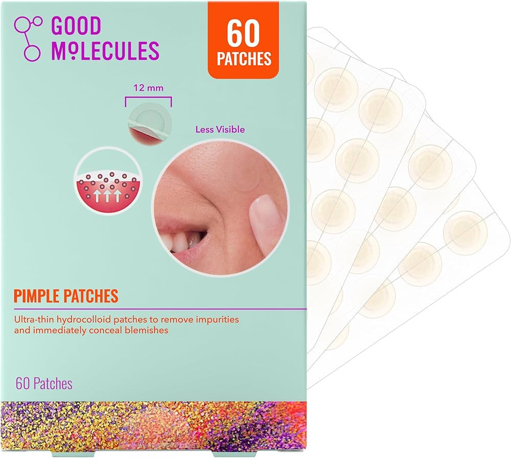 Good Molecules Pimple Patches for Face, 60 Pack \u2013 Ultra-Thin Hydrocolloid Acne & Zit Patches... | Amazon (US)