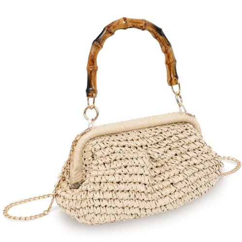 Straw Clutch Purse for Women 2024 Straw Woven Handbags with Bamboo Shaped Handle Summer Beach Dumpling Bag Crossbody Pouch | Amazon (US)
