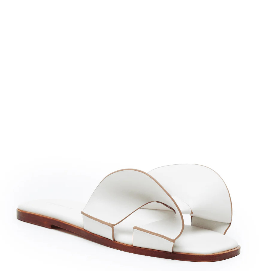 Wendy - Leather Summer Flat Sandal - Alabaster | Cecelia New York