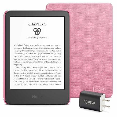 Kindle Essentials Bundle including Kindle (2024 release) - Black, Fabric Cover - Rose, and Power Adapter | Amazon (US)