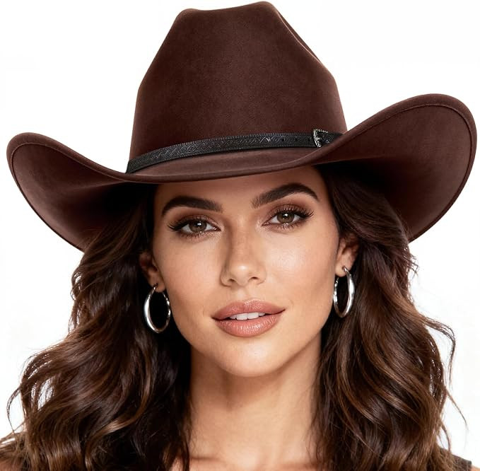 WAYCOM Western Cowboy Hat for Women: Wide Brimmed for Cowgirl - 2 Decorative Band for Men - Felt ... | Amazon (US)