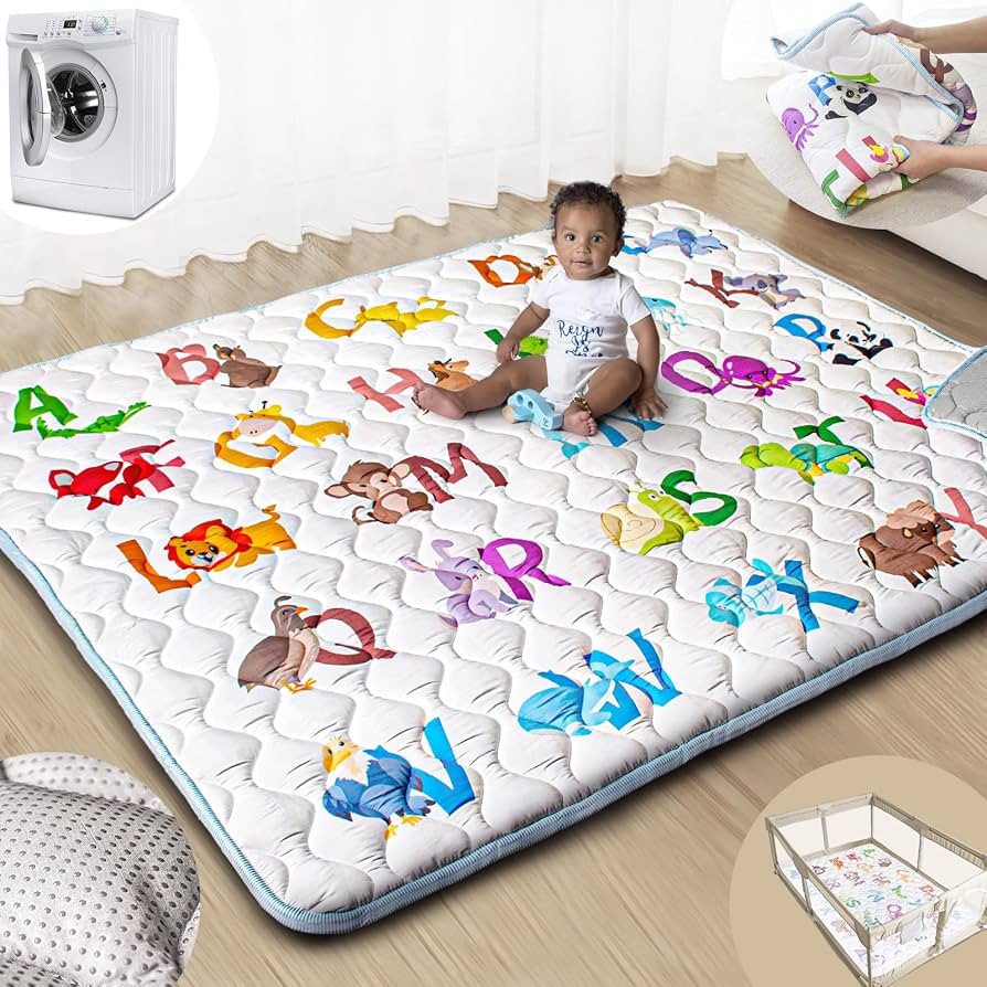Baby Play Mats for Floor, 71\u201dx59\u201d Upgraded Thickness & Larger Super Soft Playmat for Ba... | Amazon (US)