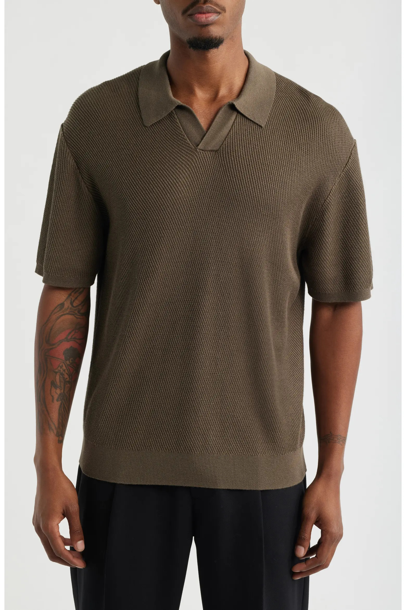 Open Edit Diagonal Stitch Short Sleeve Polo Sweater (Men) | Nordstrom | Nordstrom