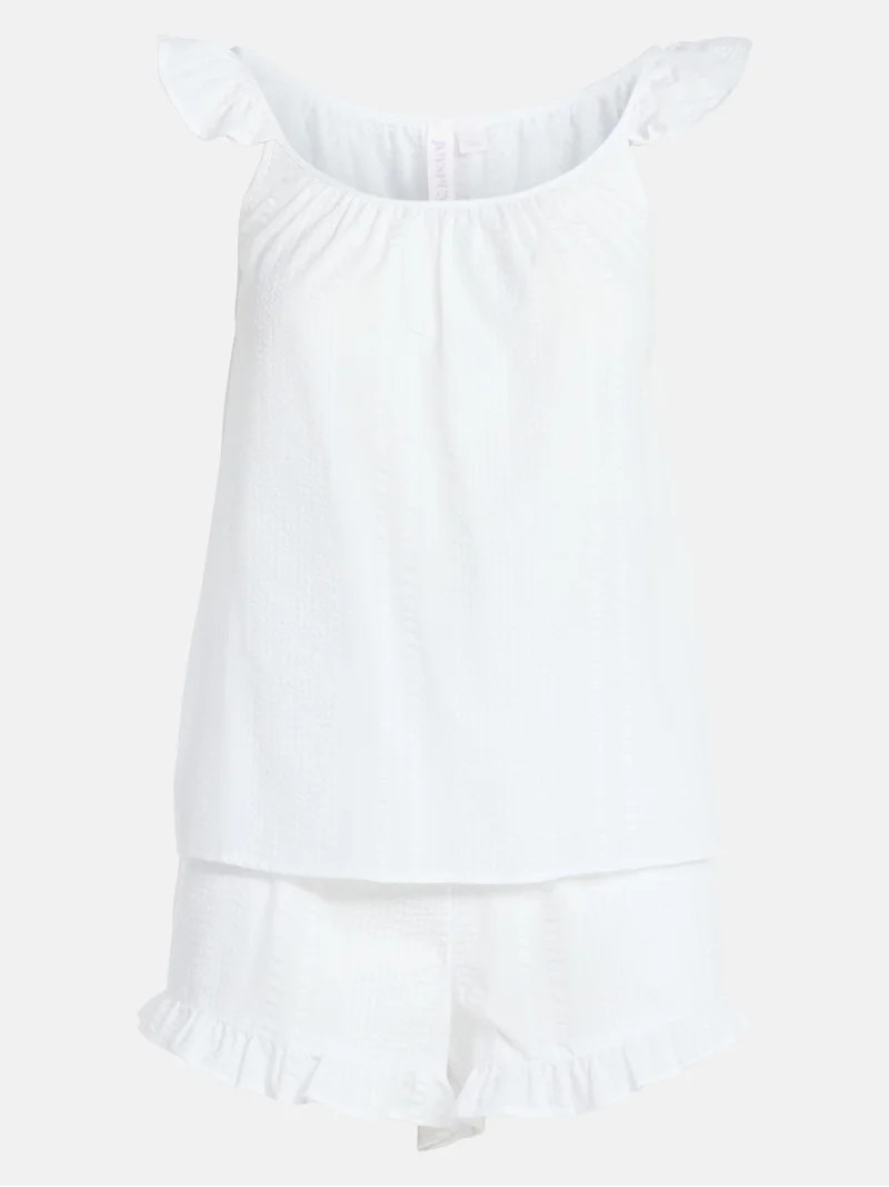 Joyspun Women's Seersucker Sleep Cami and Shorts Set with Ruffle, 2-Piece, Sizes XS-3X | Walmart (US)