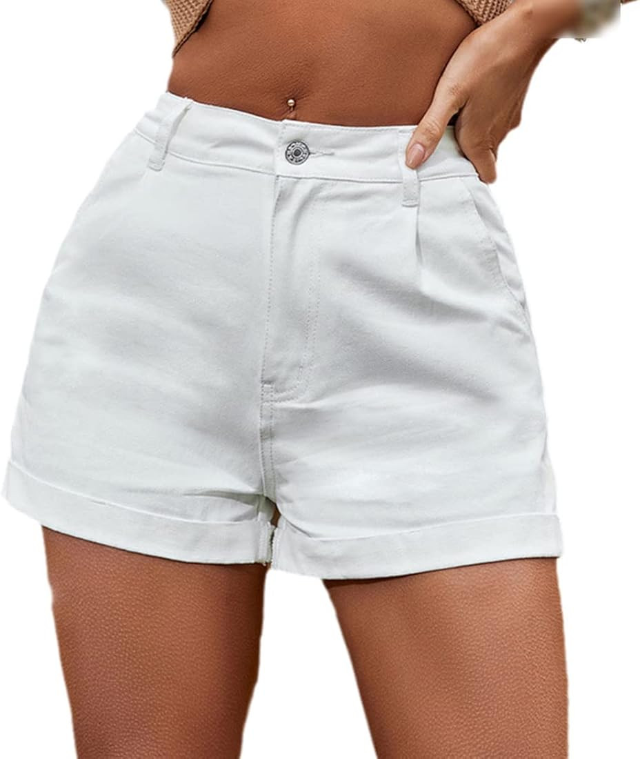 JNKIHAPOT Solid Color High Waist Straight Jeans Women Summer Casual Streetwear Pocket Curled Denim S | Amazon (US)