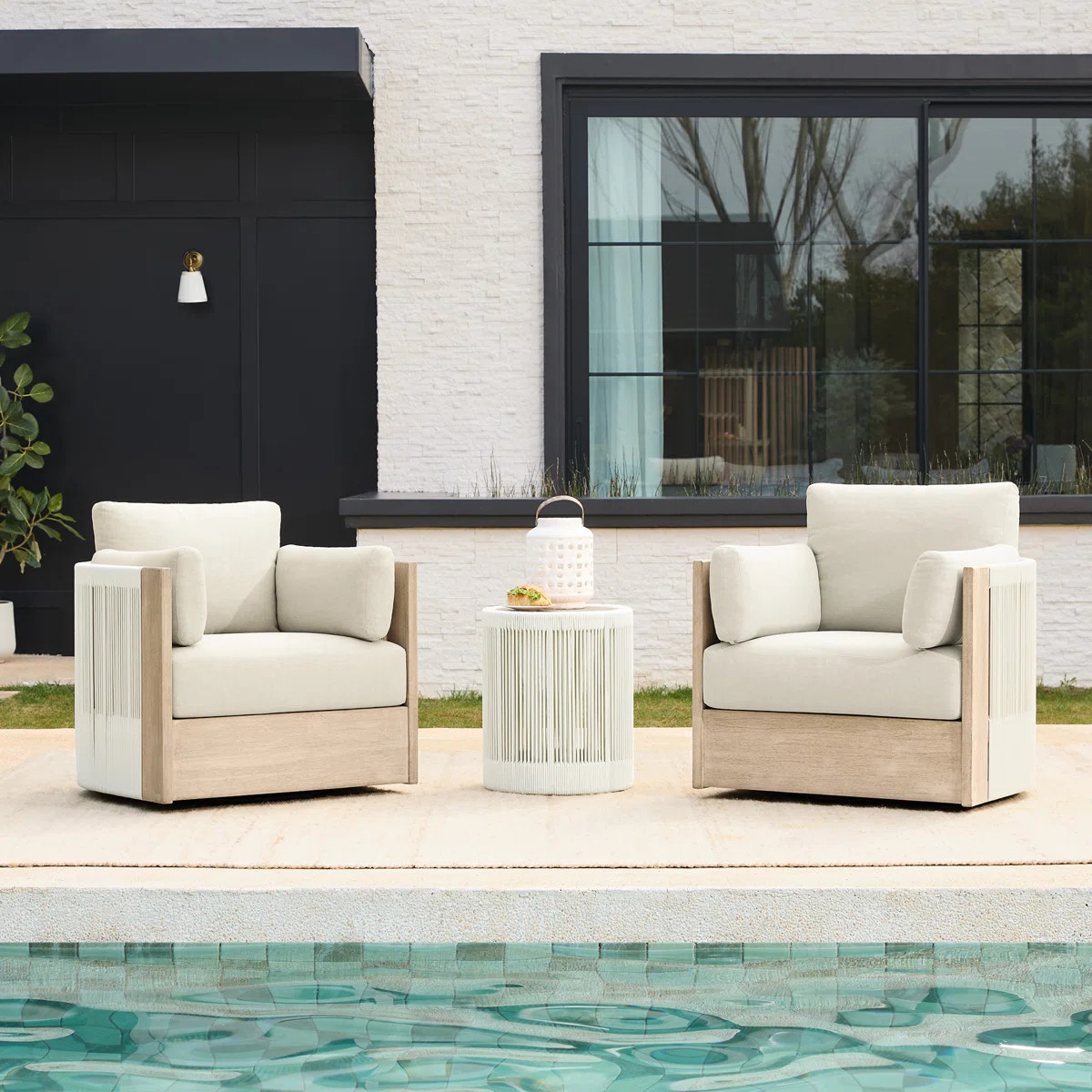 2-Person Swivel Seating Group with Solid Wood Table and Cushions | Wayfair North America