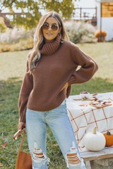 Chocolate Chunky Knit Turtleneck Sweater | Magnolia Boutique