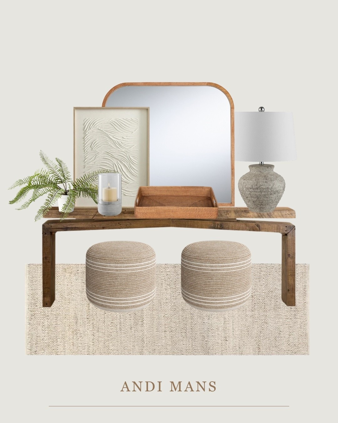 Earthy console table styling for your entryway or living room area! I love these upholstered poufs underneath and that gorgeous table lamp + mirror! Earthy, neutral vibes! Wayfair has a major Wearhouse clearance going on!

#LTKSeasonal #LTKSaleAlert #LTKHome