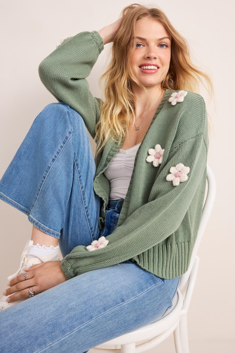 Clara Flower Bobble Cardigan | Francesca's