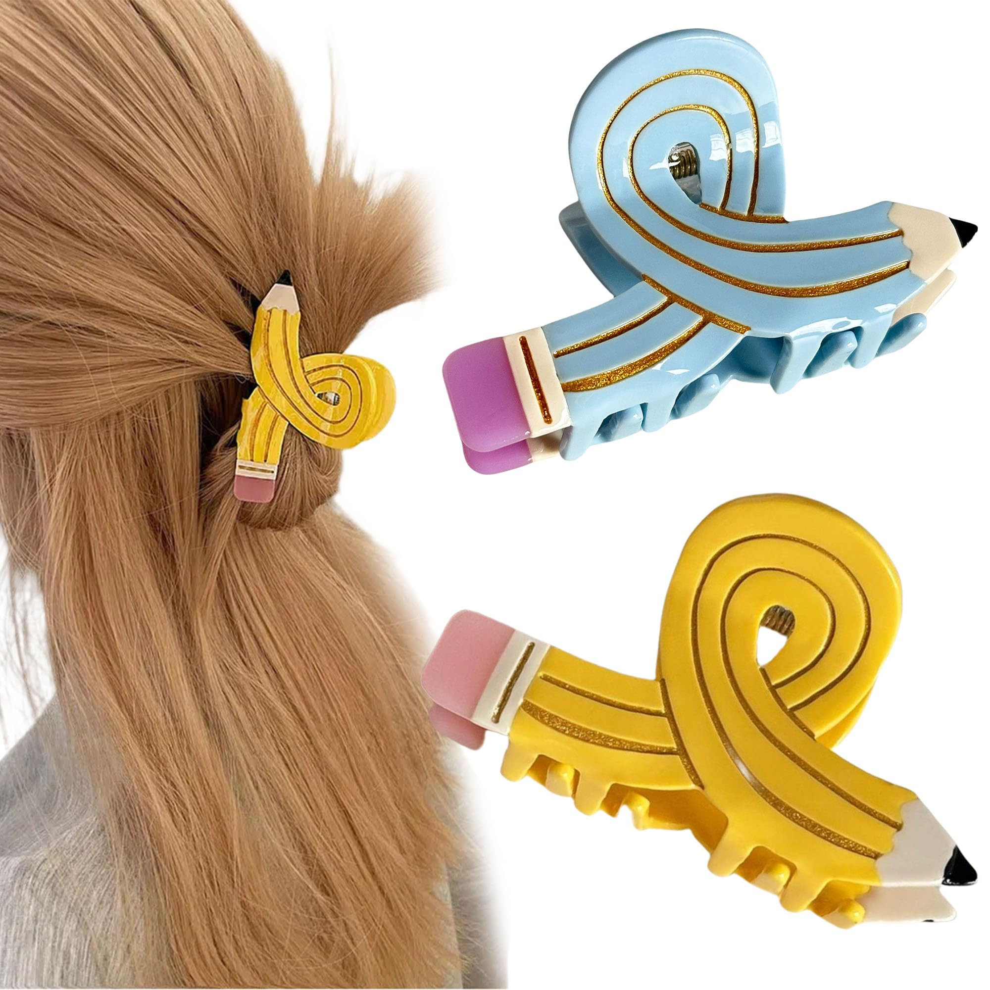 2Pcs Acetic Acid Hairpin, Creative Pencil Shaped Hair Claw Clips Nonslip Jaw Clips Hair Styling A... | Amazon (US)