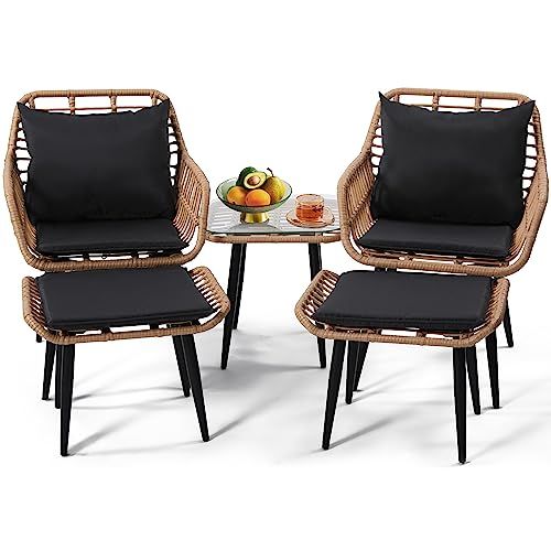Outdoor Wicker Chairs and Table Bistro Conversation Furniture Set, 5 Pieces with Ottoman for Porc... | Amazon (US)