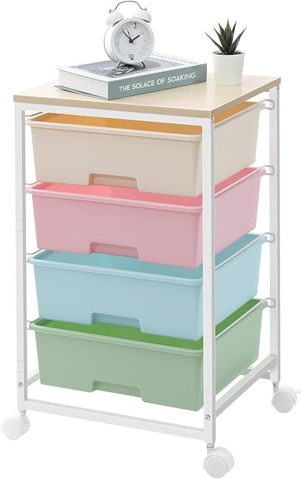 Utility Cart with 4 Drawers,Rolling Storage Cart with Drawers,Storage Rolling Drawer Cart,Rainbow | Amazon (US)