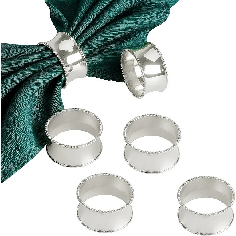 Set of 6 Beaded Round Napkin Rings for for Wedding, Party, Holiday, Dinner (6pcs Silver) | Walmart (US)