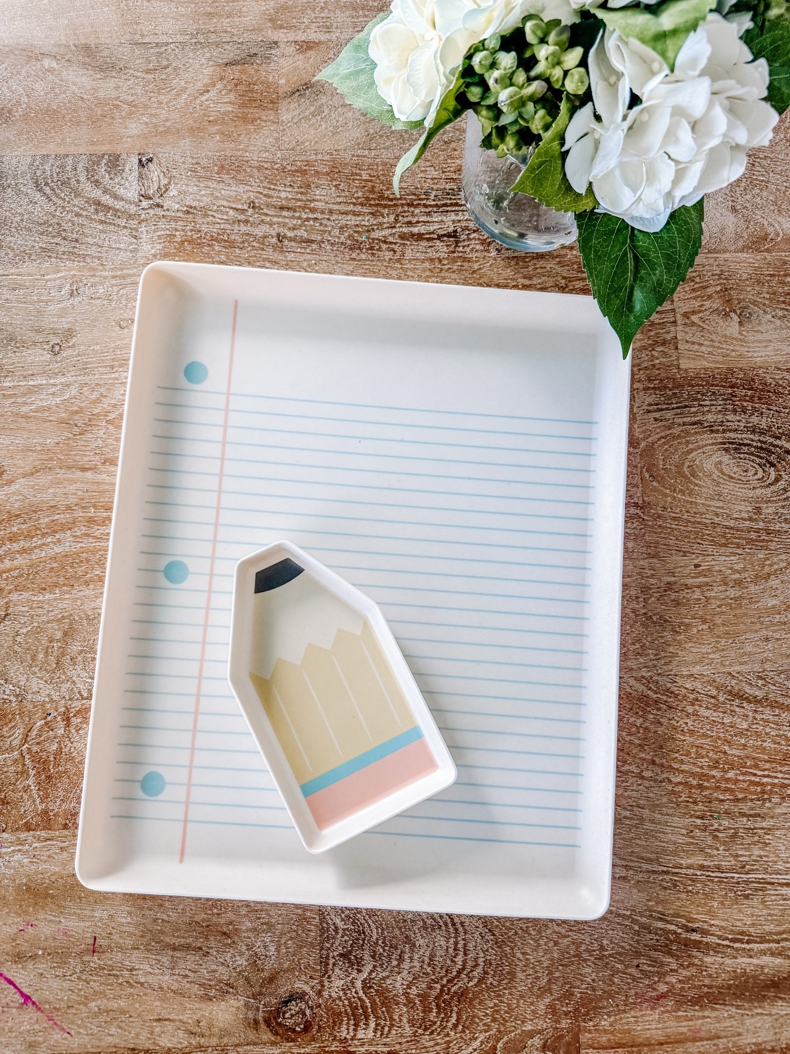 Paper and pencil bamboo tray set