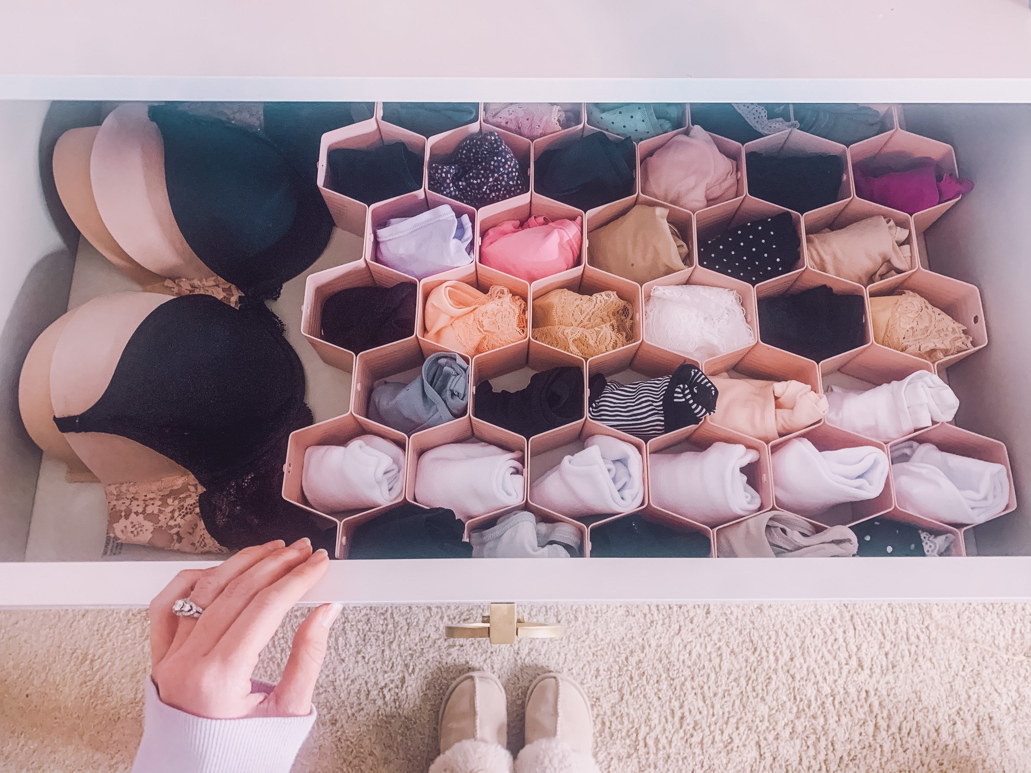 Amazon organization favorites! Best amazon underwear too 🫶🏼 my fave bras & panties linked below. Drawer organizer for bras, socks, etc. Honeycomb drawer divider. Storage solutions. Amazon Home finds. Underwear drawer.

#LTKFind #LTKSeasonal #LTKhome
