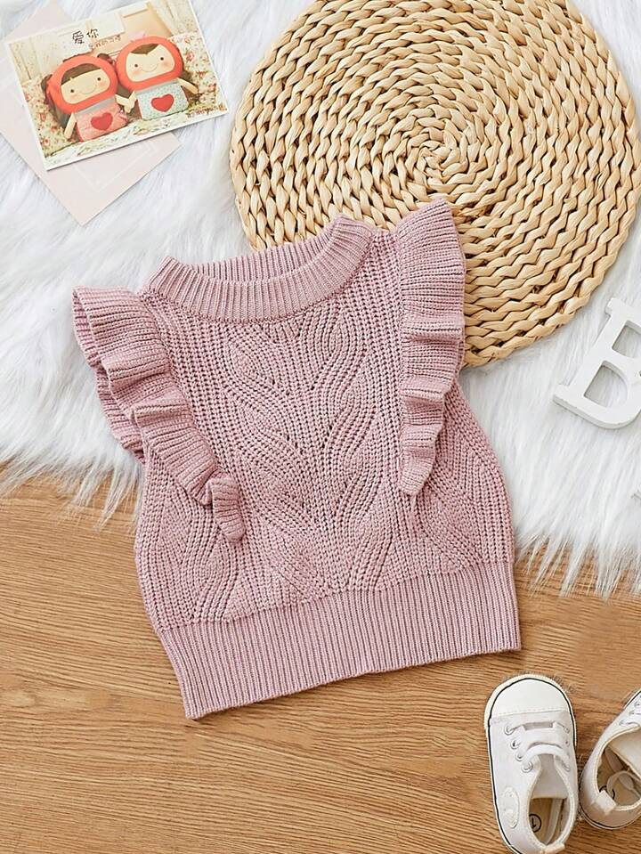 Young Girl Ruffle Trim Sweater Vest | SHEIN