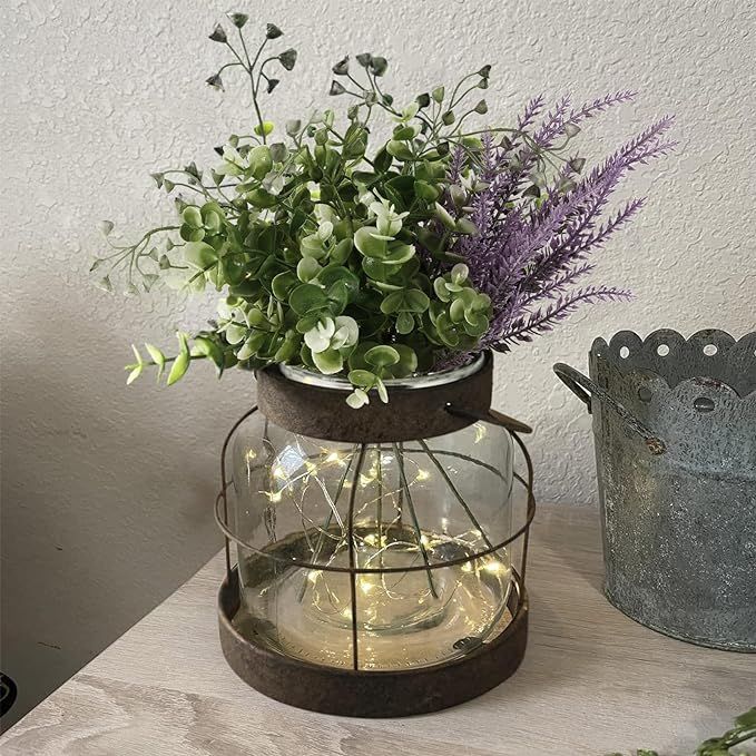 Vintage Glass Farmhouse Vase, Rustic Lantern Decor with Plants Lavenders Lights Vintage Style Vas... | Amazon (US)
