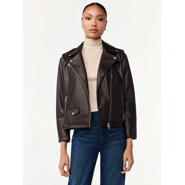 Scoop Women's Faux Leather Moto Jacket - Walmart.com | Walmart (US)