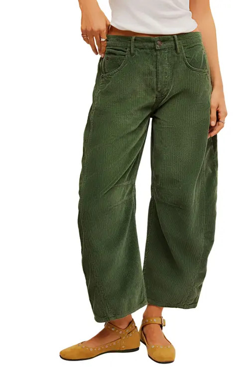 Free People Good Luck Barrel Leg Corduroy Pants in Cypress at Nordstrom, Size 30 | Nordstrom