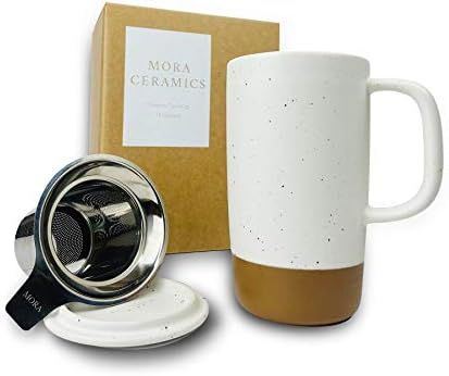 Mora Ceramics Large Tea Mug with Loose Leaf Infuser and Ceramic Lid, 18 oz, Portable, Microwave and  | Amazon (US)