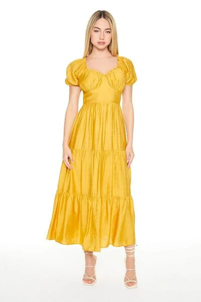 Tiered Puff-Sleeve Maxi Dress | Forever 21